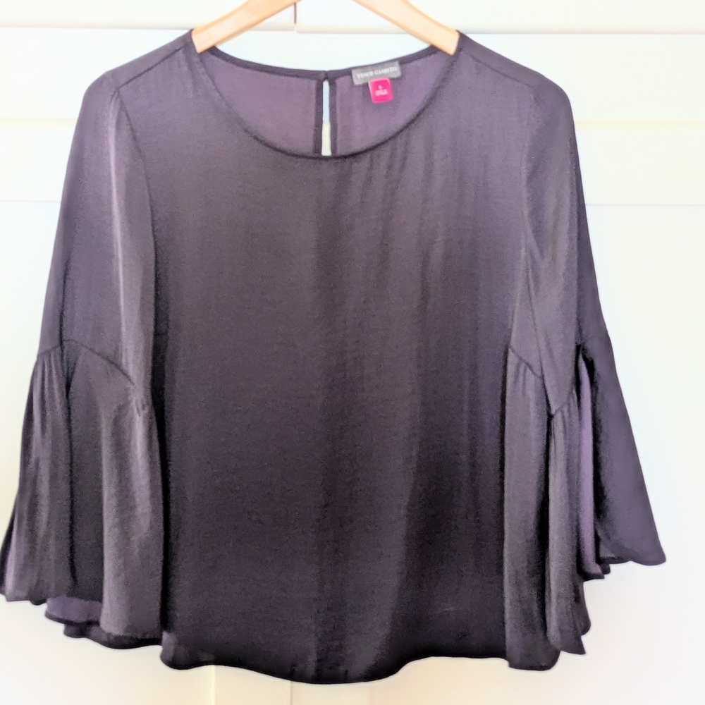 Vince Camuto Deep Plum Blouse with Bell Sleeves and Ruffled Style